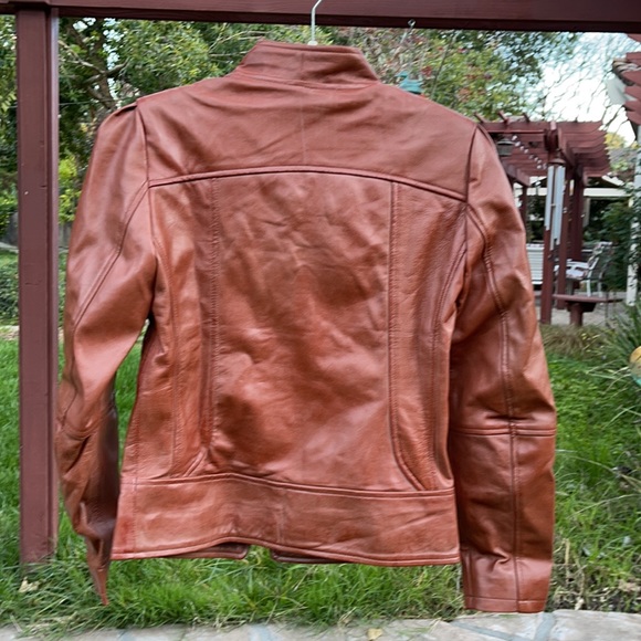 🌺 REAL LEATHER; Brand New with Tags! British Tan Leather Jacket Misses Sz. XS!! - Picture 2 of 13